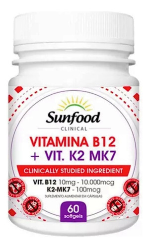 Vitamina B12 + Vitamina K2 Mk7 - 60 Caps - Sunfood Clinical Sabor Without flavor