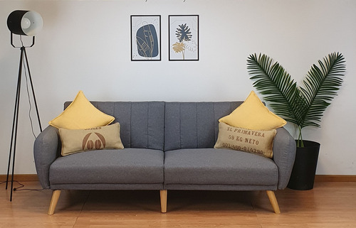 Sofa Sillon Cama Futon Madera Nordico Gris Claro Gris Claro Liso