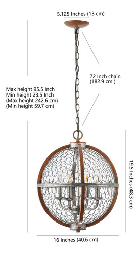 Colgante Led Industrial Rústico Hierro Ajustable 16, 4 Luc