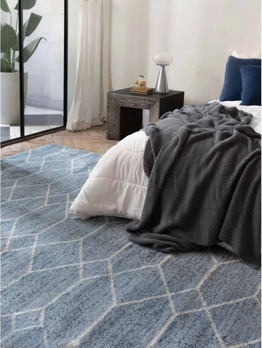 Alfombra Carpeta Moderna Azul Y Blanco 190 X 133 Cm Mihran