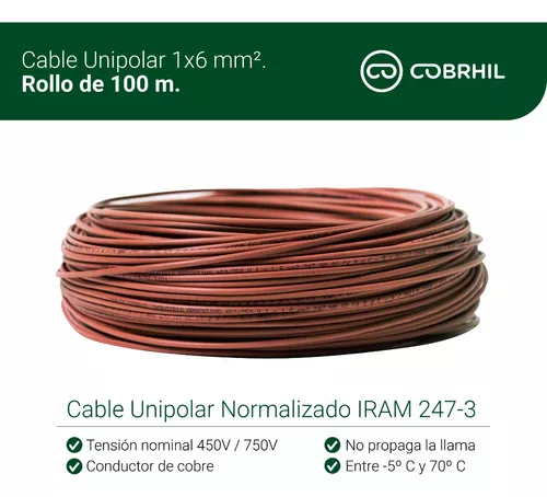 Cable Unipolar 6mm Normalizado Iram Rollo X 100mts