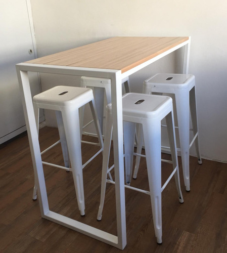 Imagen 2 de 5 de Barra Desayunador Bar Cocina Living Hierro Y Madera 140cm