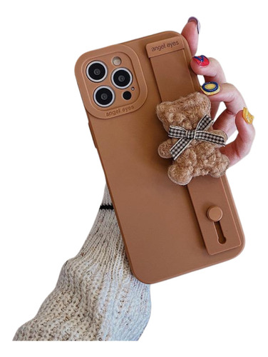 Funda De Oso Teddy Con Agarre Para Iphone Marrón 16 Pro Max