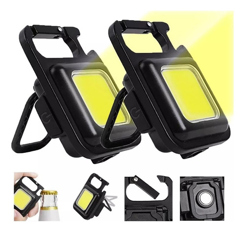 2x Linterna Led Cob 800 Lumens Llavero Gancho Mosqueton Iman