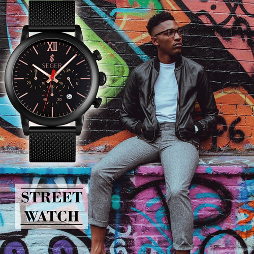 Reloj Hombre Seger 9203 Original Eeuu Casual Elegante Sport Color De La Malla Negro Color Del Fondo Negro