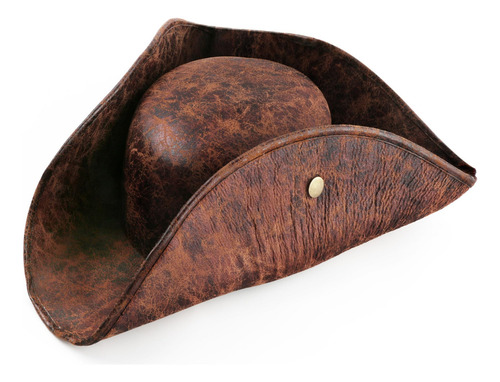 Sombrero De Pirata Tricornio Café Piel Sintética Unisex Medi