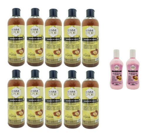 Shampoo Argán 1lt 10pz + 2pz Colágeno 250ml Femme D'or 