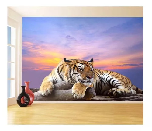 Papel De Parede Animais Tigre Paisagem 3D 7,50M² Anm238 no Shoptime