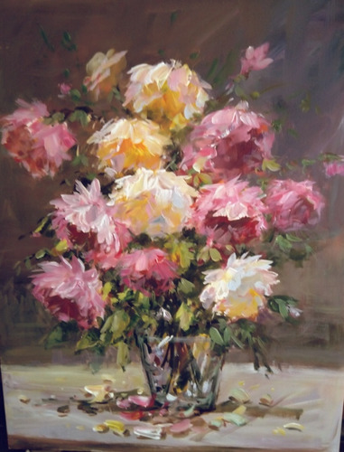 Pintura Cuadro  Flores En Jarra  Autor Roberto Minder