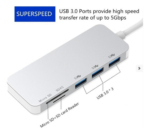 Adaptador Type C Tipo C 3 X Usb 3.0, Tf, Micro Sd 5en1