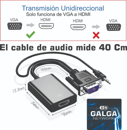 Imagen 5 de 10 de Cable Adaptador Conversor Vga A Hdmi Full Hd + Audio + Usb