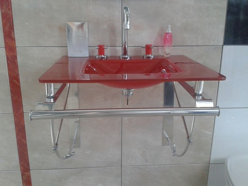 Imagen 4 de 8 de Ménsula Con Toallero Inoxidable Cromada C/ Mesada De Cristal
