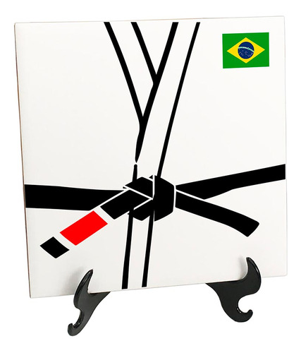 Quadro Azulejo Jiu Jitsu Faixa Preta Bandeira Brasil Kimono