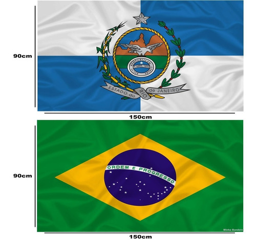 Bandeira De Rio De Janeiro + Do Brasil Cores Nas Duas Faces