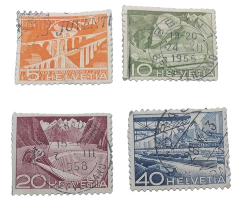 Timbres Postales Helvetia Años 50's Con Sello 4 Piezas 