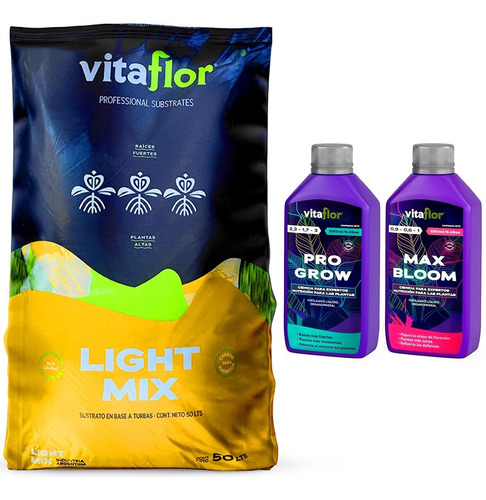Sustrato Vitaflor Lightmix 50lts Pro Grow Y Max Bloom 250ml