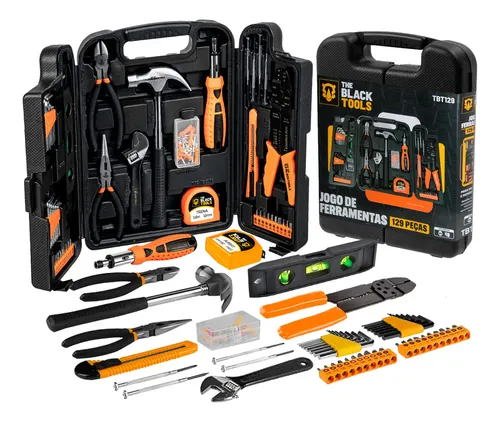Jogo Kit Caixa Ferramentas 129 Pçs Estojo Plastico Maleta Preto