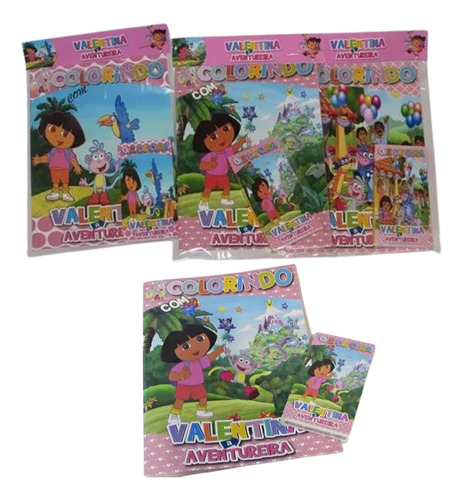 20 Livro Colorir Dora Aventureira 21cm X 15cm + Giz De Cera