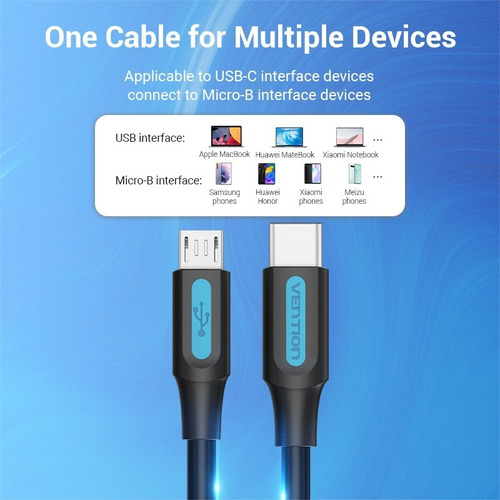 Cable Tipo C A Microusb Vention Carga Transferencia Datos 2m Negro