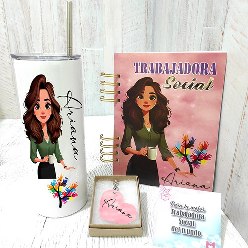 Regalos Personalizados -termo Con Sorbete+ Libreta + Llavero