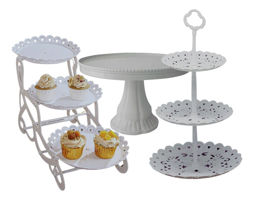 Set Soporte Base Torta Grande Porta Cupcakes Dulces Bandeja 