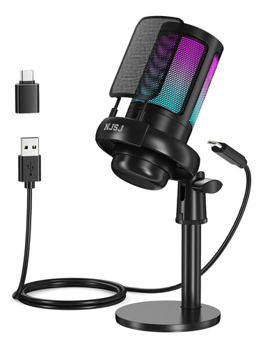 Micrófono Usb Njsj Para Pc, Micrófono Para Juegos Rgb Par...