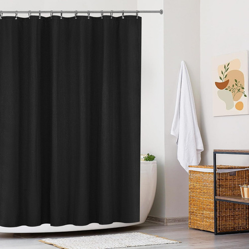 Cortina De Baño De Tela Para Ducha Impermeable 1.8m+ganchos Negro