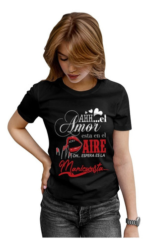 Camiseta Negra Amor Cool De Mujer Manicurista Cleen Alexer
