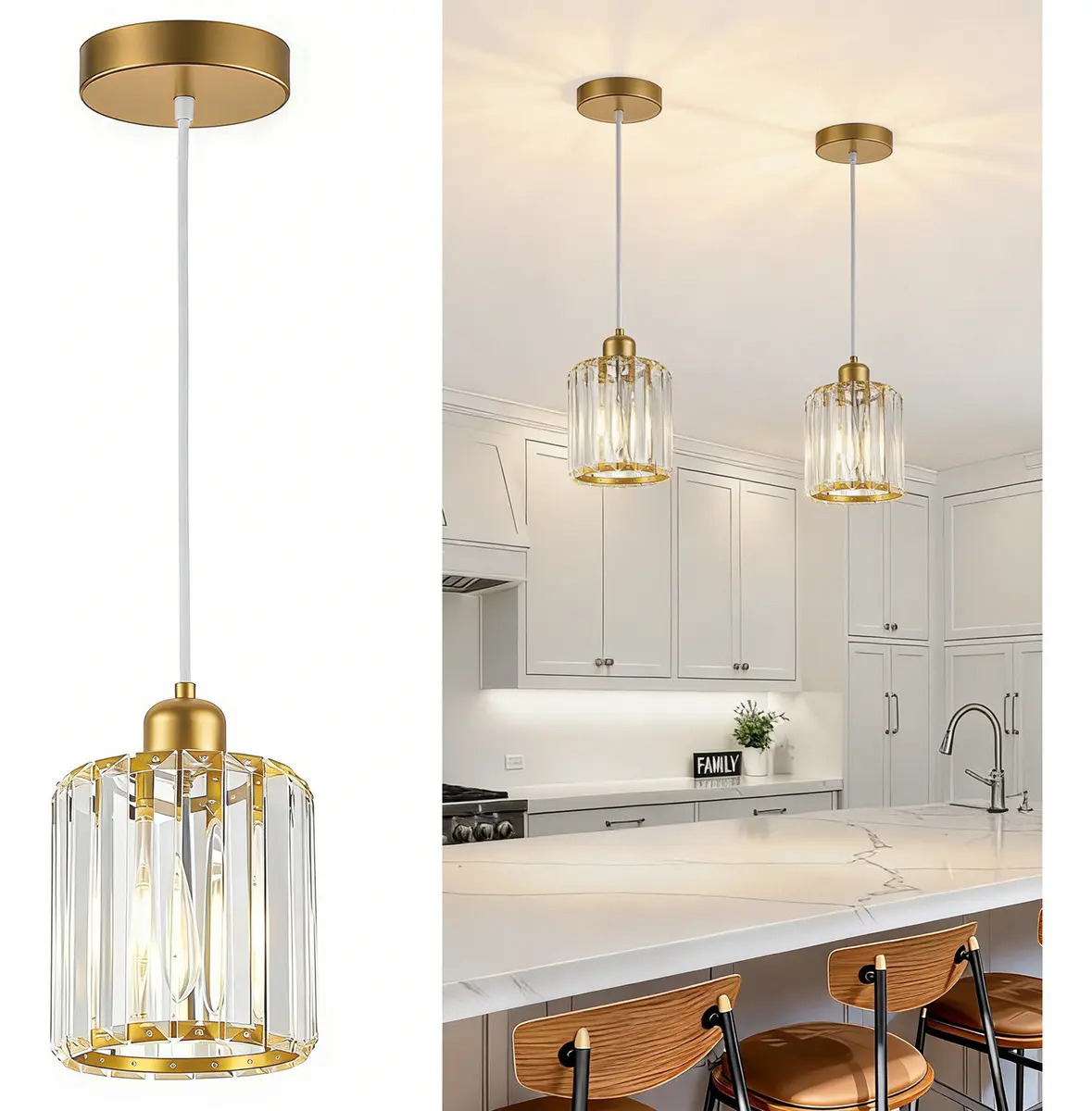 Lumoku Lámpara colgante techo cristal dorado E27 60W 15x15 cm