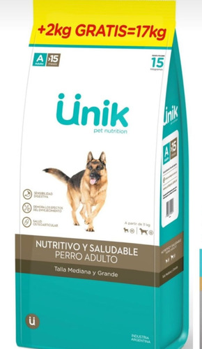 Unik Perro Adulto X 15 Kg + 2 Kg Gratis