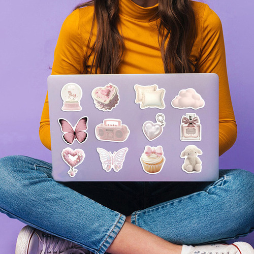 50 Peças De Adesivo De Pvc Estético Rosa Kawaii