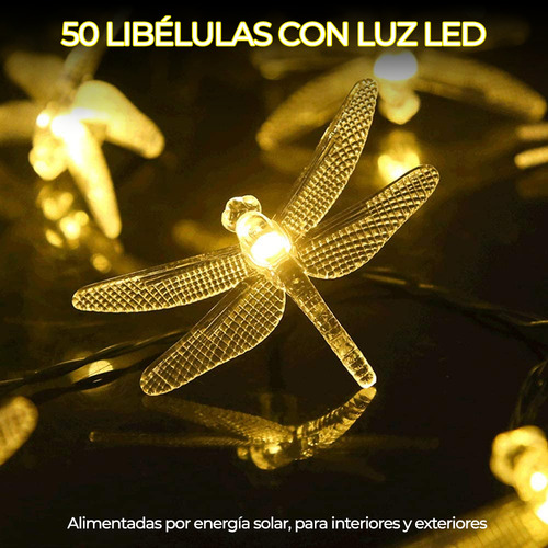 Serie de luces solares con libélulas 5 metros de iluminacion luces amarillo ele-gate led.35