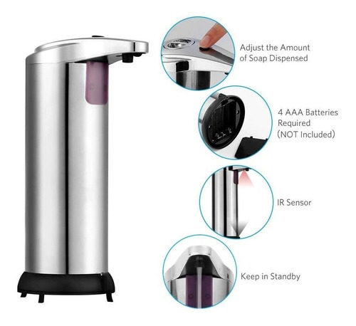 Dispenser Automático Jabón Liquido Detergente 250ml Cromado