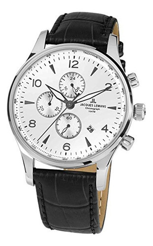 Reloj Jacques Lemans Hombre 1-1844zb Color De La Correa Negro Color Del Bisel Plateado Color Del Fondo Blanco