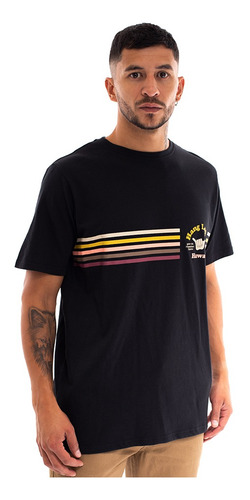 Imagen 3 de 7 de Polera Manga Corta Hombre Hang Loose Hawaii Franjas Negro