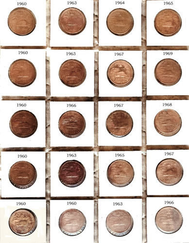 20 Monedas Antiguas De México De 20 Centavos, D Cobre 1960´s (Usado)