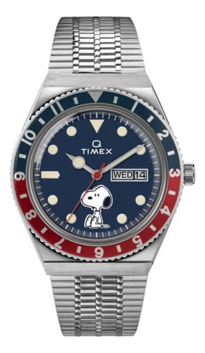 Reloj Timex Hombre Snoopy Tw2u71300 Plateado Plata Azul