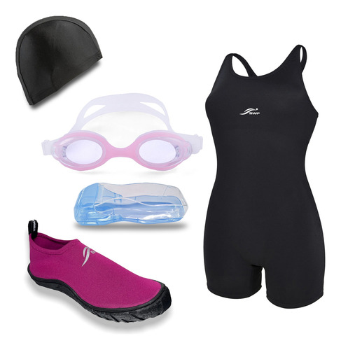 Kit Natacion Traje De Baño Body Licra Aquashoes Goggles Swf