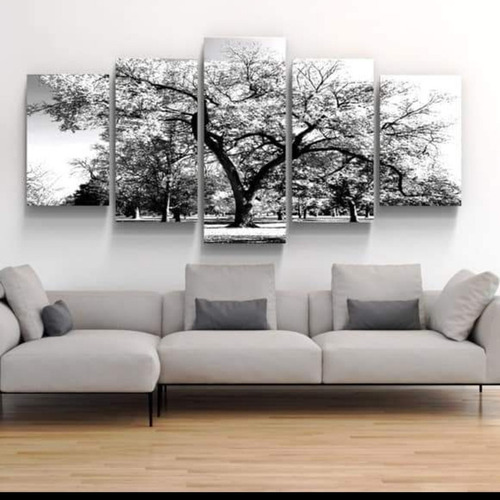 Quadro 5 Pecas Decoração Ambiente Flor Real Branca