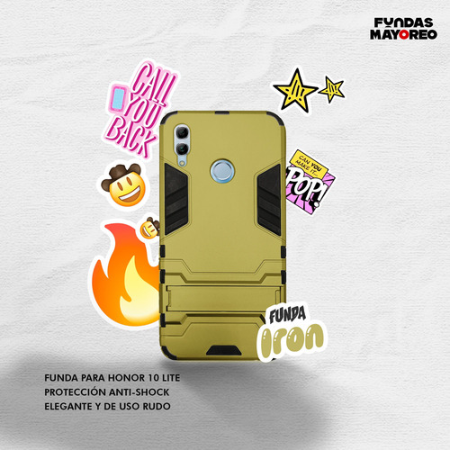 Funda Iron Para Huawei Honor 10 Lite Case Antishock Con Mica Dorado
