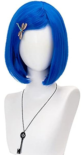 Peluca Coralina Azul Claro Para Mujer Peluca Corta Y Lacia C