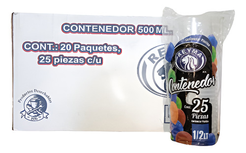 Envase 1/2 Litro Reyma Desechable Caja 500 Piezas Color Blanco
