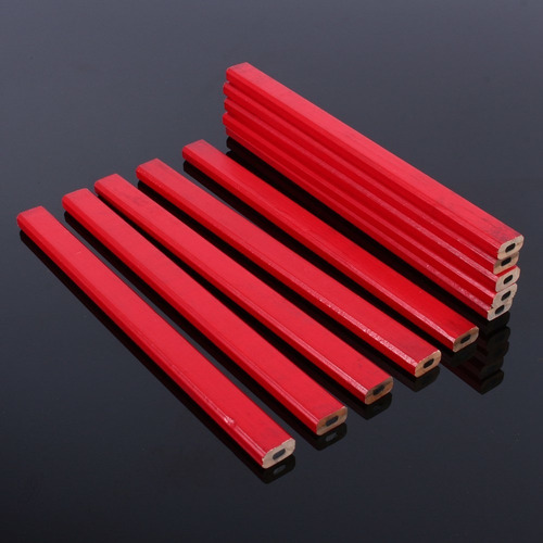 10 Unids/paquete De Lápiz De Carpintero Rojo Duro Octagonal
