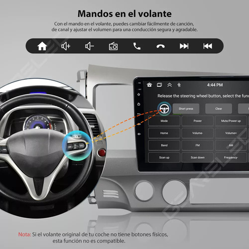 Gearelec Autoestéreo Pantalla Carplay Android Auto 2+32g Carplay Wifi Fm Gps Para Honda Civic 2006-2011 Con Cámara Arnés Rca Usb Admite Subwoofer Y Amplificador