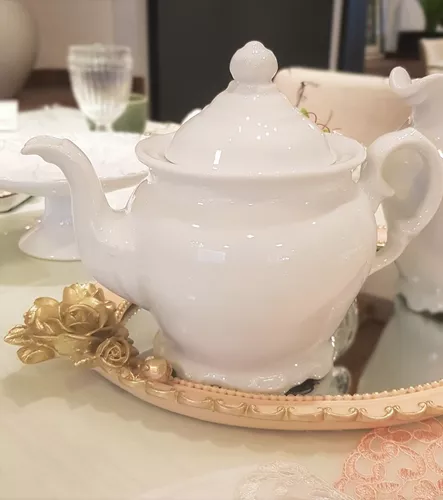 Lindo bule para chá em porcelana Schmidt antigo, branco