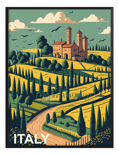 Cuadro Paisaje Italia Villa Toscana Vector Comedor C/ Marco