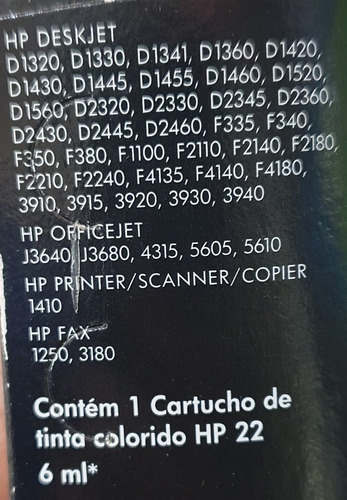 Cartucho Hp 22 Colorido Original Último Do Estoque