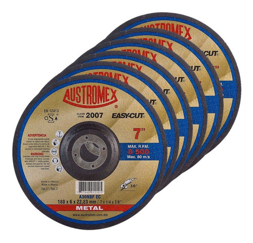 Discos De Desbaste Metal Austromex 2007 De 7 PuLG 10pzs Color Beige/Azul