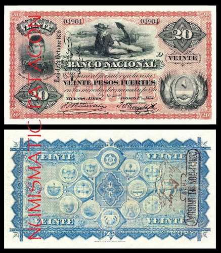Billete 20 Pesos Fuertes Banco Nacional 1873 - Copia 655
