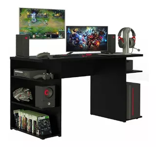 Mueble Escritorio Gamer Madesa Moderno 136cm Color Negro